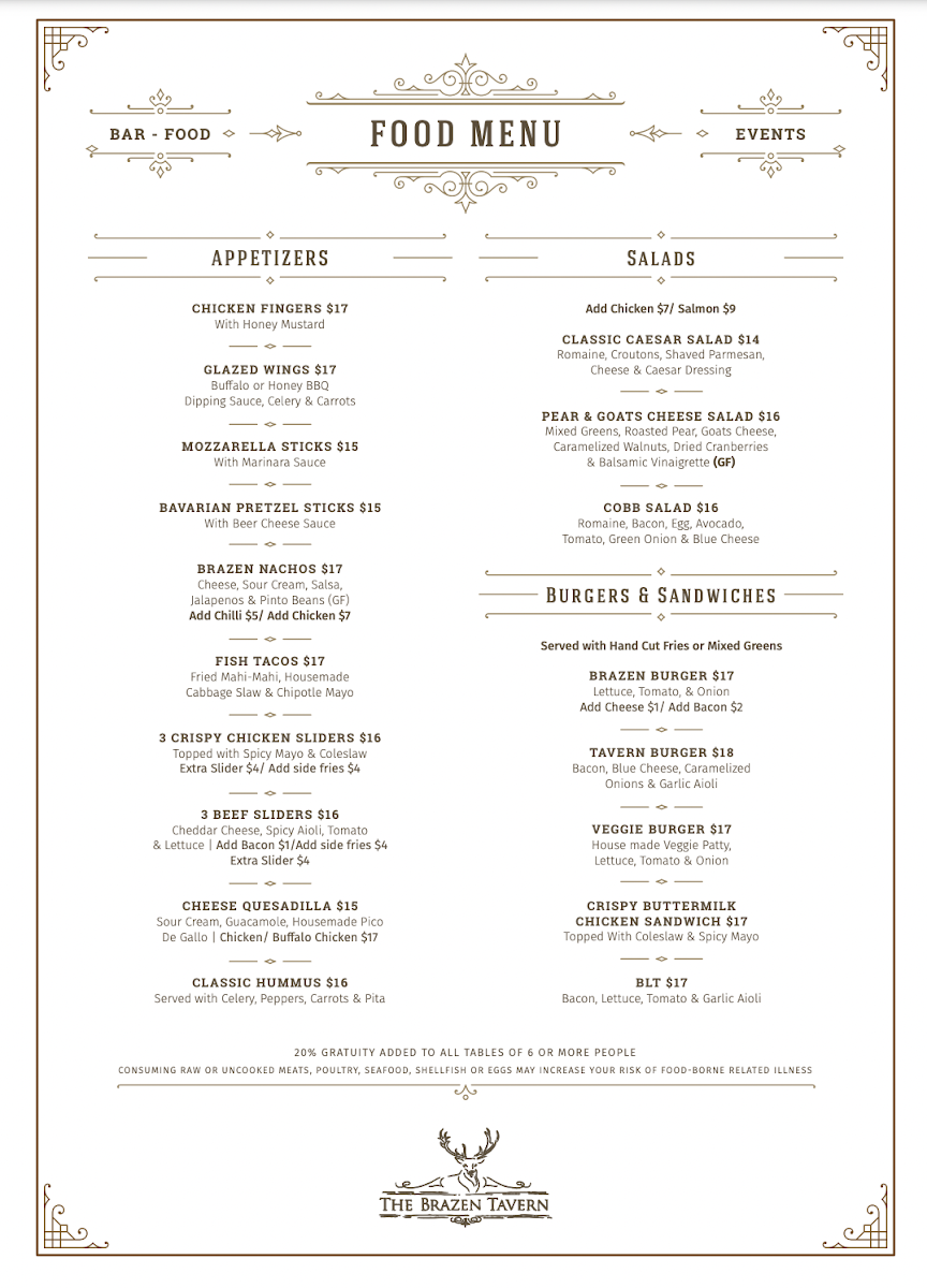 Menu The Brazen Tavern-1